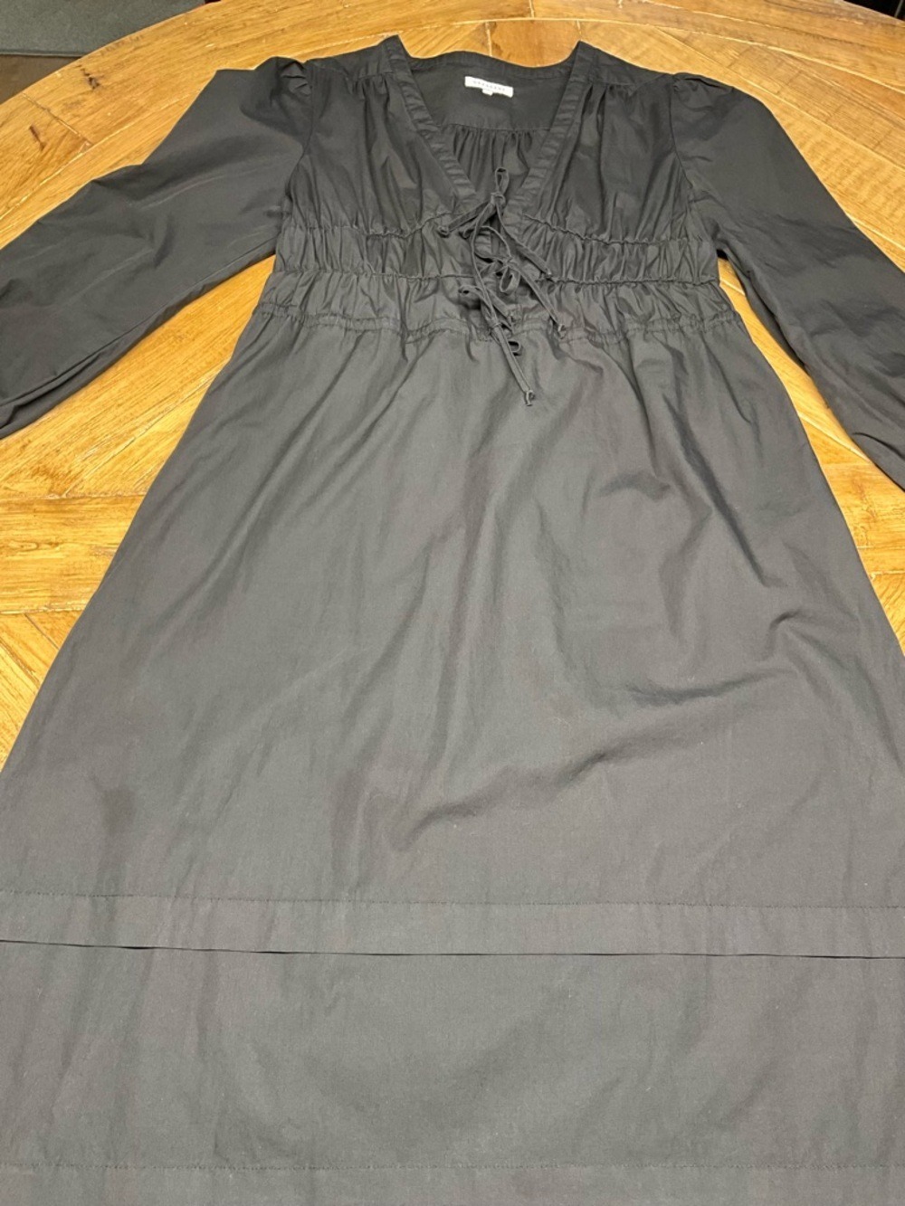 Crescent Black Cotton Maxi Dress Large Long Sleeve Drawstring Waist - Picture 7 of 10